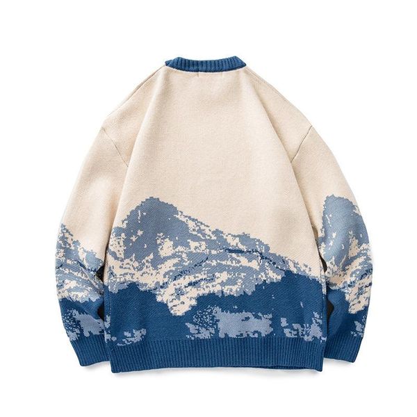 

men's sweaters mens harajuku hip knitted hop pullover snow mountain pattern knitwear men fashion streetwear outwear male, White;black