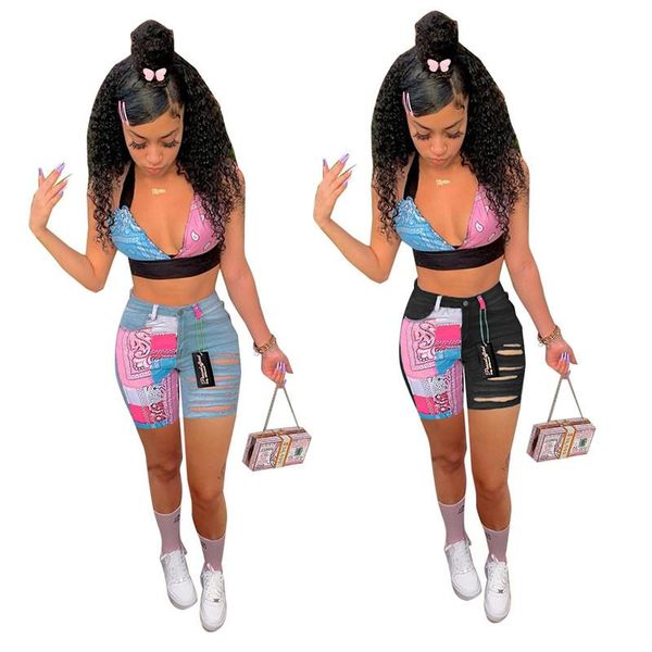 

women's shorts bulk lots denim wholesale items jeans pants for women print hole high elastic jean one piece short m7326 by dhl, White;black