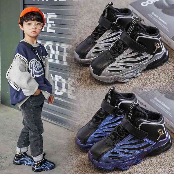 

straight winter 2021 trendy two cotton children's boys' basketball shoes plush sneakers, Black