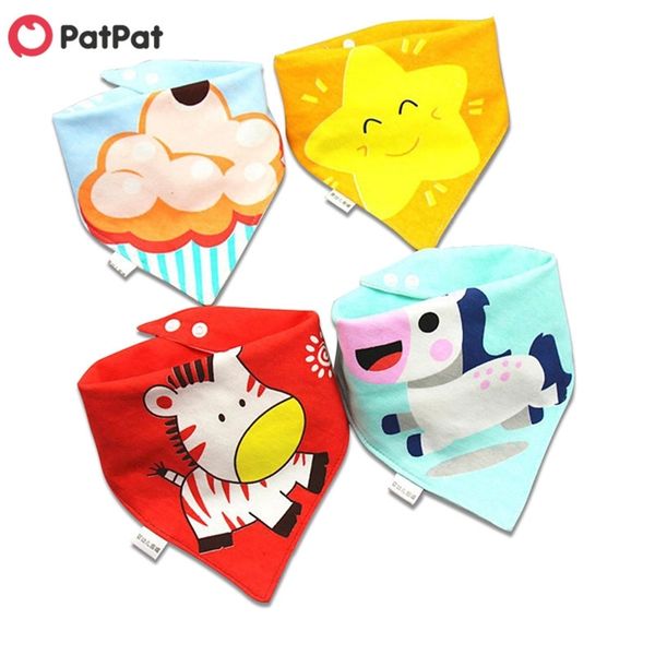 

4-pack three-layer waterproof cartoon print bibs set and burp cloths 210528
