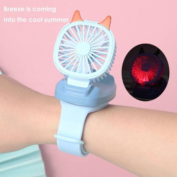 

portable mini watch fan usb charging air cooling removable deskwith colorful lights for student kids gifts home electric fans
