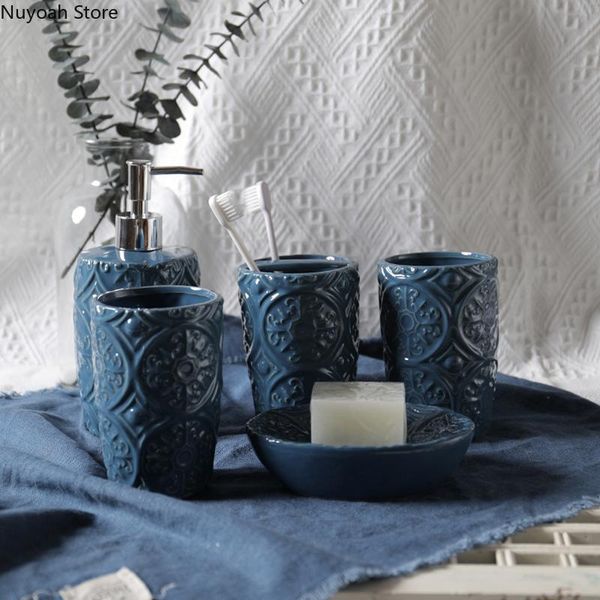 

bathroom accessories ceramic five-piece lotion bottle toothbrush mouthwash cup toothpaste dispenser supplies bath accessory set