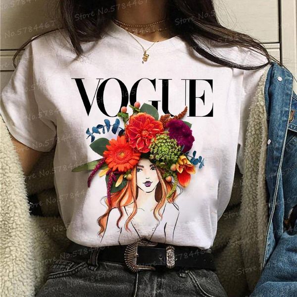 

women's t-shirt wvioce vogue watercolor floral flower female t shirt harajuku ulzzang lady 90s lips nail polish women, White