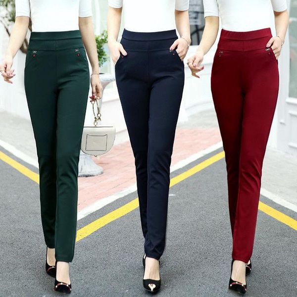 

women's pants & capris women 2021 spring fall plus size straight slim casual female stretch trousers black fashion jeans office, Black;white
