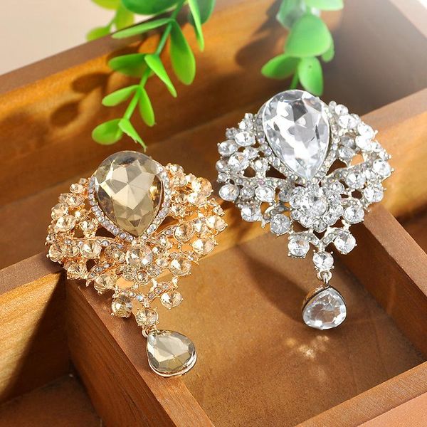 

pins, brooches large crystal water-drop for women vintage fashion pendant style elegant wedding pins party jewelry brooch, Gray