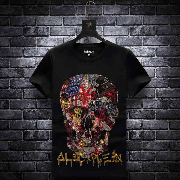 

fashion t shirt european drill summer men's short sleeve trend, White;black