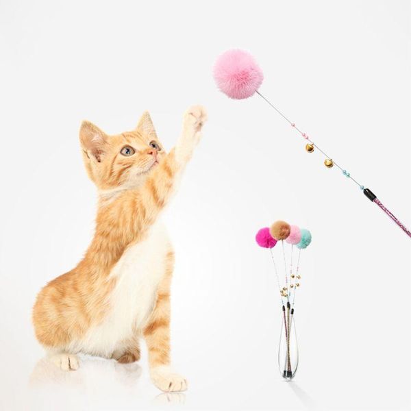 

cat toys colored beaded short s catcher teaser wand with hair ball pet interactive