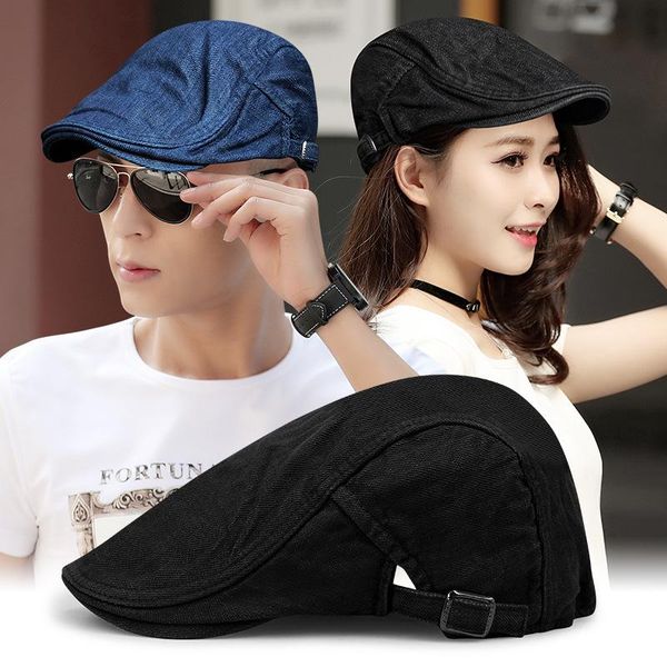 

berets women beret korean version simple make old wash denim hat men outdoor fashion four seasons leisure cap ladies hats, Blue;gray