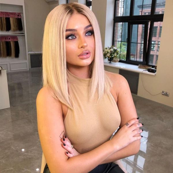 

lace wigs brazilian 200density ombre platium blonde 1x4 u part human hair for women machine made opening remy, Black;brown