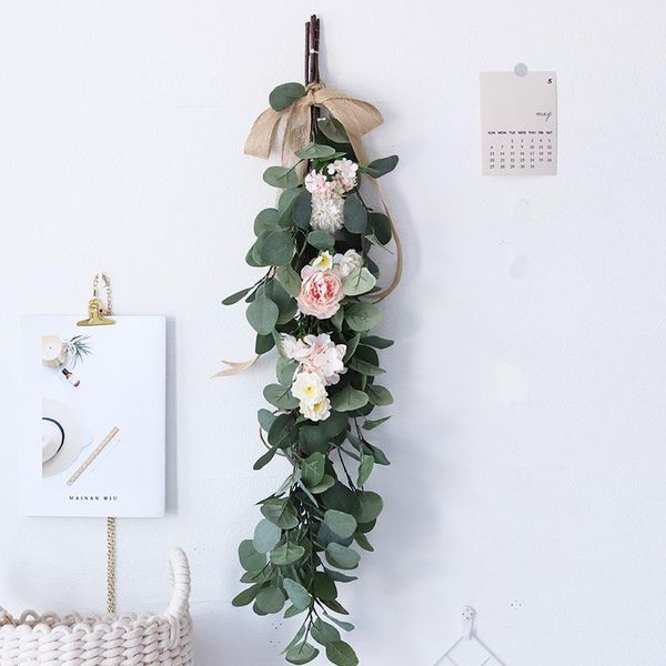 

decorative flowers & wreaths wall hanging wreath wedding decor green artificial eucalyptus garland leaves silk leaf rattan plant fake greene