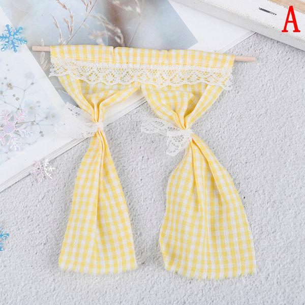 

1Pc 1/12 Scale Dollhouse Miniatures Lattice and Lace Pink Cotton Curtain for Dolls House Bedroom Furniture Decor Acc