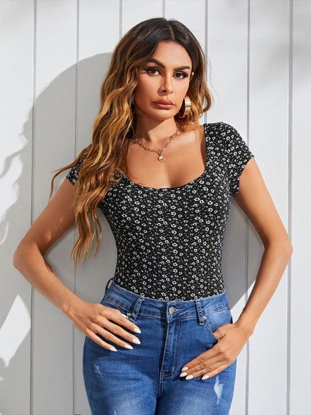 

ditsy floral scoop neck tee d2ga#, White