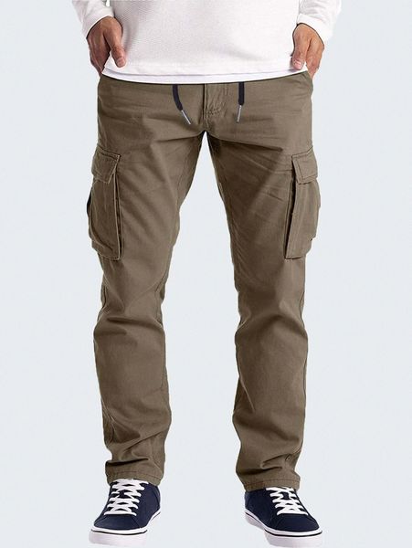

men drawstring waist cargo pants n8at#, Black