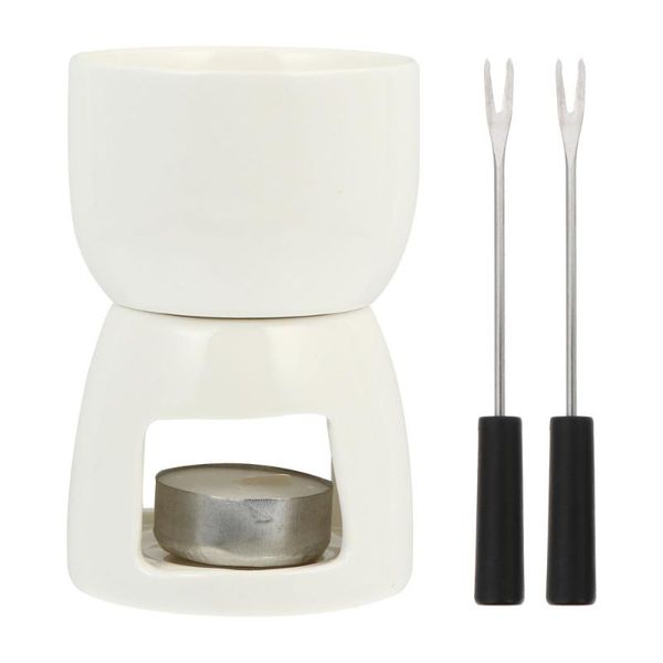 

forks 1 set ceramic fondue with 2 premium tea light porcelain melting pot