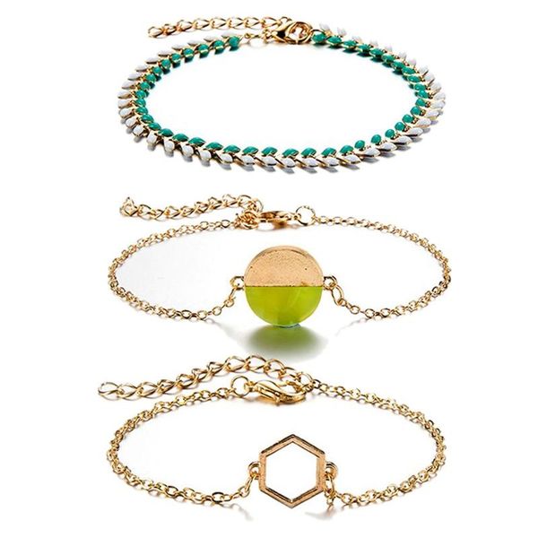 

link, chain 3 pieces / set of summer irregular wheat ears hexagonal round bracelet fashion women's jewelry, Black