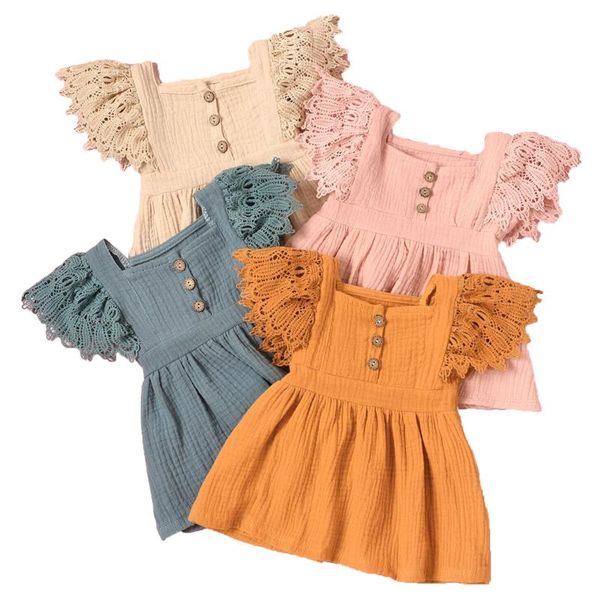 

princess dresses cute 2021 summer toddler kids girls clothes lace hollow button cotton fashion dress birthday party for 0-24m girl's, Red;yellow