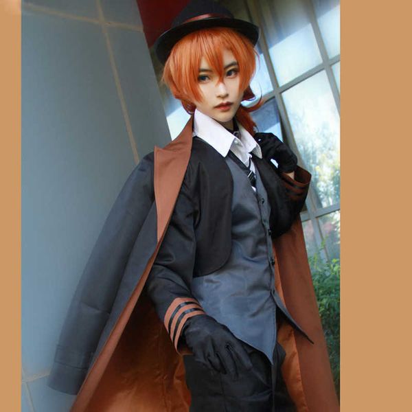 Tam Set Stray Köpekler Erkek Kadın Nakahara Chuuya Cosplay Kostüm Peruk Şapka Eldiven Ceket Pantolon Kadın Chuya Nakahara Cosplay Takım Y0903