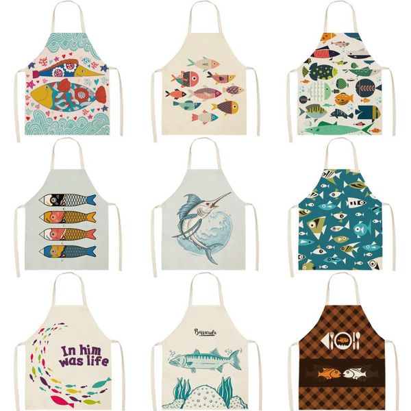 

aprons sea animal cute fish cartoon kitchen apron linen home cooking baking coffee shop cleaning accessories