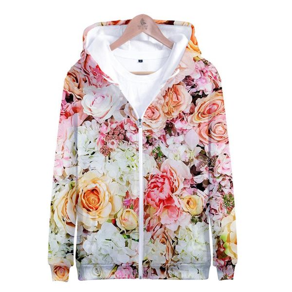

men's hoodies & sweatshirts zipper hooded sweatshirt men/women casual clothes colorful flowers rose flower chrysanthemum sunflower 3d p, Black