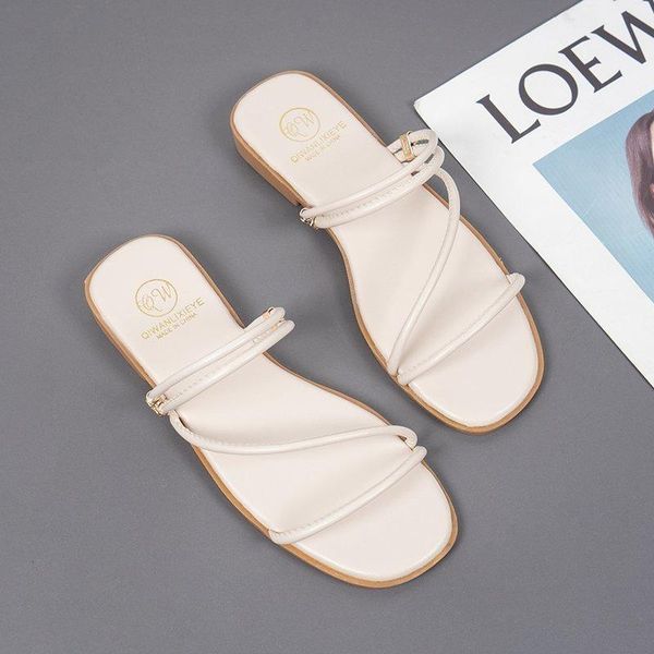 

slippers women's flip flops 2021 summer the fashion leisure solid color all-match round head comfortable rubber flat female shoes, Black