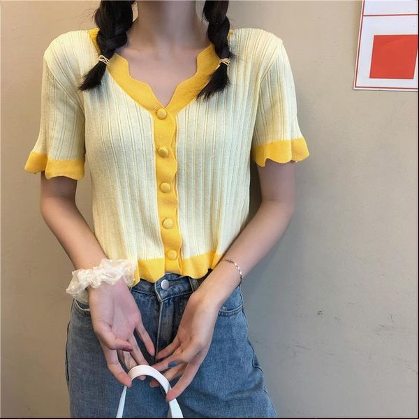 

women womens sweater knitted casual short sweaters cardigans lady waved v neck soft thin summer cardigan outwear crop for, White;black