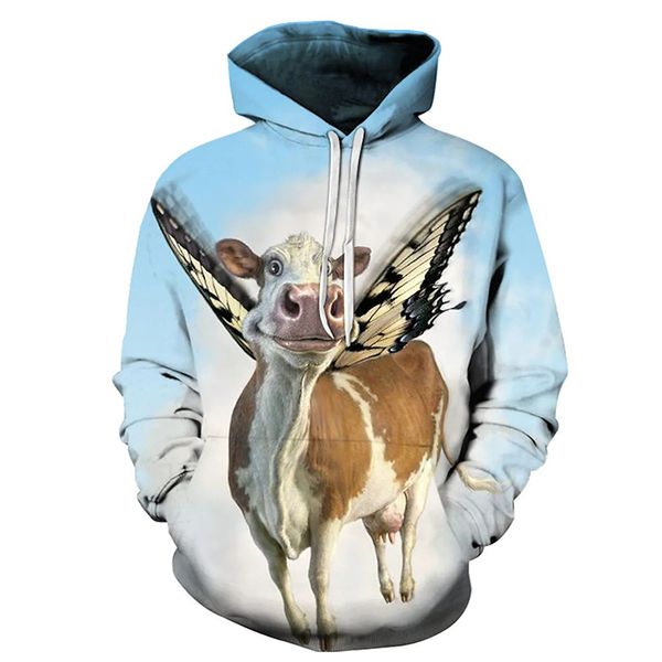 

flying donkey pattern fierce 3d printing hoodie visual impact party punk goth round neck sweater hoodie, Black