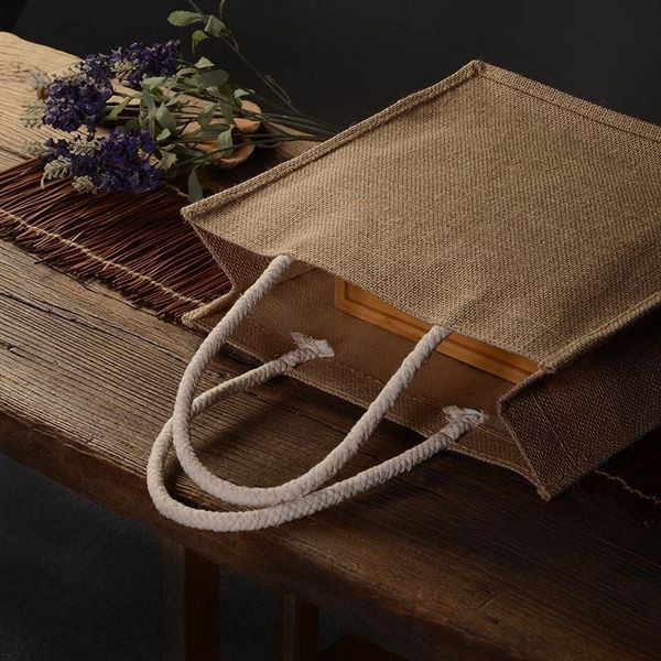 

gift wrap jute bags with handle linen vintage handbag thick cloth candy cake wine christmas wedding birthday party event packaging