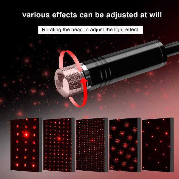 

2pcs usb car interior led light roof room atmosphere starry lamp star projector red+purple blue emergency lights