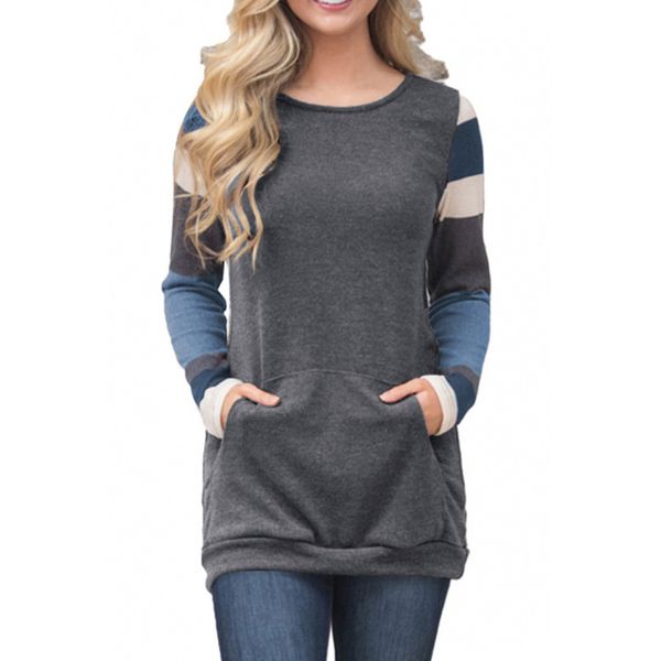 

trendy iadies' sweaters winter round neck long sleeve chic multicolor stripe women's large size sweater 250521hoodies, Black