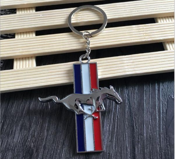 

2021 new car styling 3d for ford mustang logo metal keychain personality logo pendant gift car mustang logo emblem key chain for keyring, White