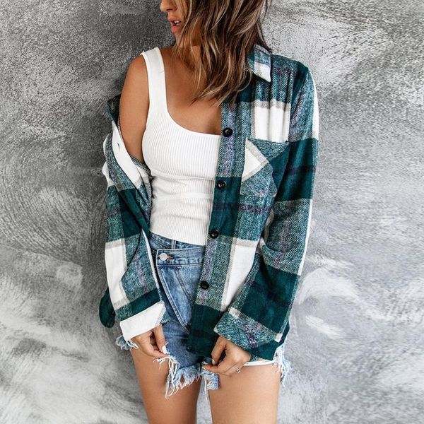 

women's jackets 2021 women harajuku multi plaid color streetwear shirts female fashion block shirt long sleeve casual ladies blouse coa, Black;brown