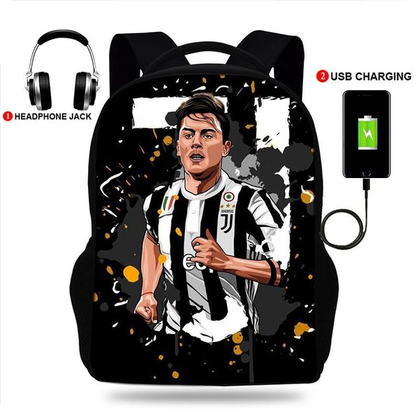 

backpack for teenage boys girls paulo dybala print school bag usb charging super soccer star waterproof laptop