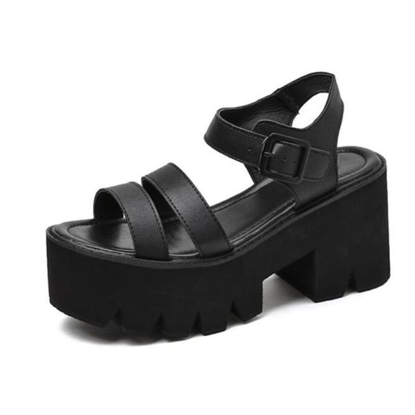 

sandals thick soles increase women's shoes 2021 summer heel fashion buckle casual ladies high quality, Black