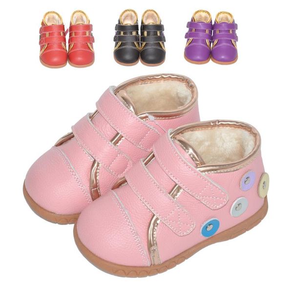 

genuine leather waterproof toddler girl warm fur winter ankle boots, Black;grey