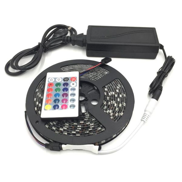 

holiday decoration light black pcb 5m rgb led strip 12v ip65 waterproof 300 leds + 24 keys mini controller 5a adapter strips