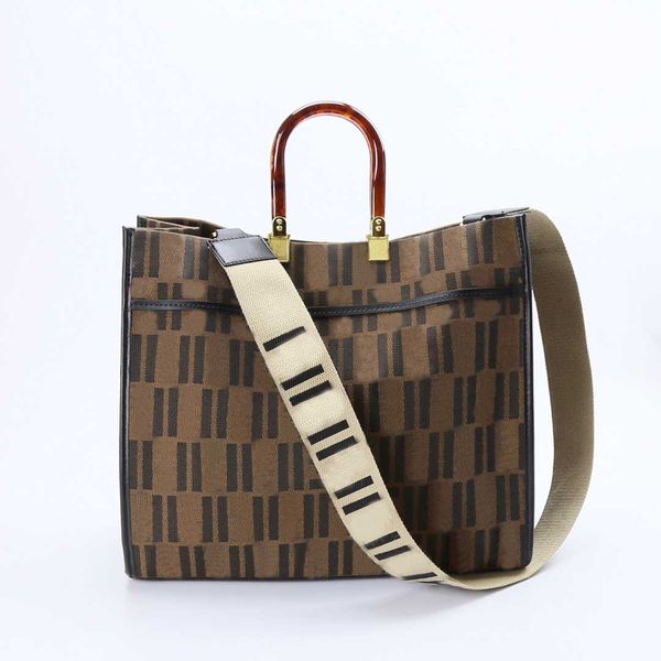 

fashion exclusive shopping tote bag well-known designer brand canvas woven shoulder strap classic amber handle large capacity women elegant