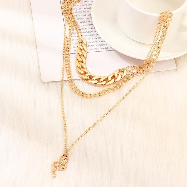 

pendant necklaces explosive fashion snake necklace female japan and south korea exaggerated punk thick chain multilayer jewelry, Silver