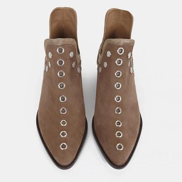 

boots 2021studs ankle spring and autumn single shoes flat fashion handsome pointed women's plus size womens, Black