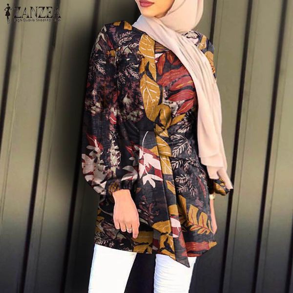 

two piece dress muslim floral irregular women blouse casual loose kanftan blusas femininas 2021 autumn print bangdage chemise 5xl, White