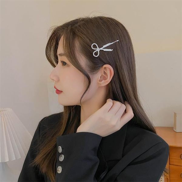 

hair clips & barrettes inlaid diamond scissors hairpin net red glittering one line clip bangs side women's fashion, Golden;silver