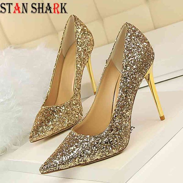 

sandals fashion women pumps bling high heels shoes wedding pointed toe classic gold silver female kitten azz2, Black