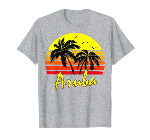 

aruba 80s tropical summer beach palm tree sunset t-shirt, White;black