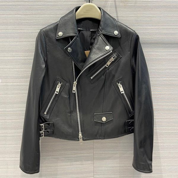 

women's jackets chic vintage moto style 100% sheepskin bomber jacket women lapel long sleeve skew zip-up fashion coat lady 2021, Black;brown