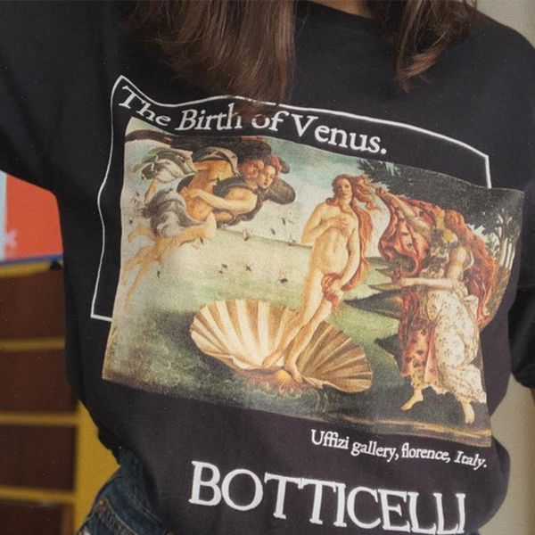 

retro style women t shirts the birth of venus botticelli aesthetic plus size graphic tees oil painting short sleeve, White
