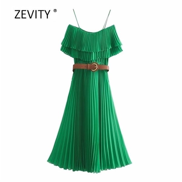 

women fashion slash neck ruffles green pleated sling dress ladies off shoulder party vestido sashes dresses ds4029 210420, Black;gray