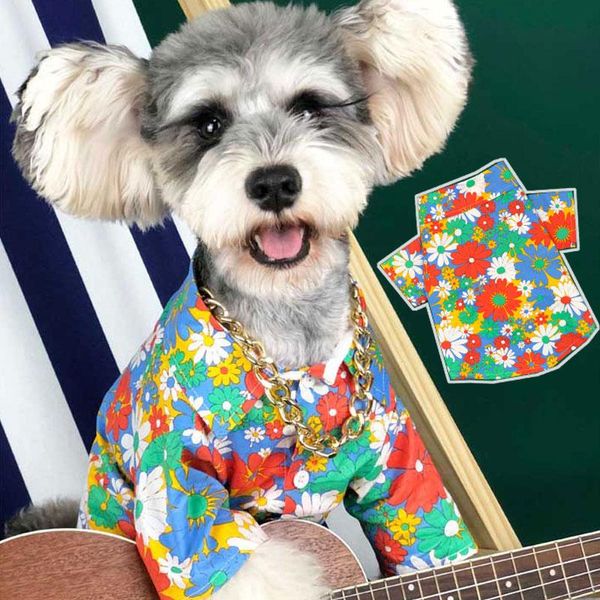 

printed flower cool dog shirts for small dogs summer hawaiian comfortable fashion pet clothes teddy schnauzer corgibago apparel