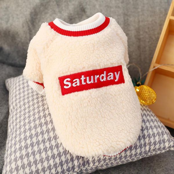 

dog apparel 2021 autumn and winter style pet clothes english stickers berber fleece round-neck shirt
