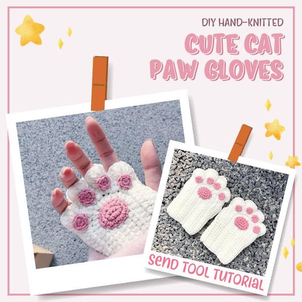 

cat costumes diy hand-knitted cute gloves-give away tool tutorial