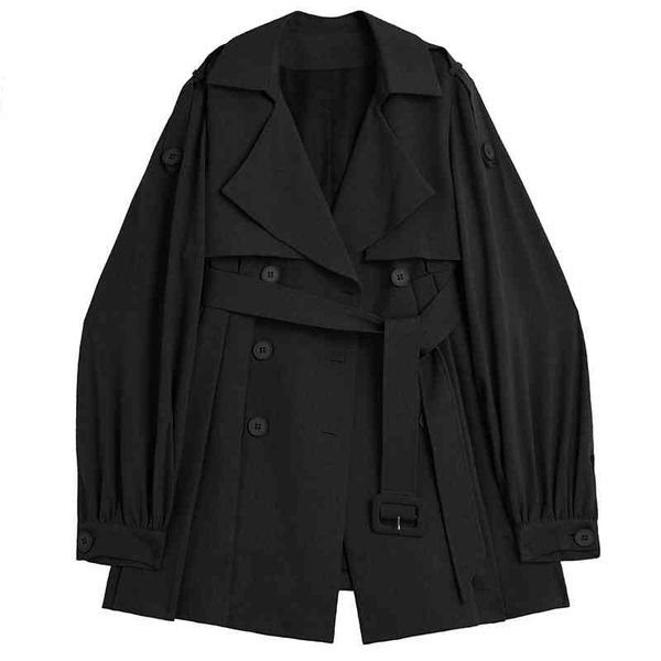 

women's trench coats [eam] women back pleated gray belted lapel long sleeve loose fit windbreaker fashion spring autumn 2022 1de3525 xu, Tan;black