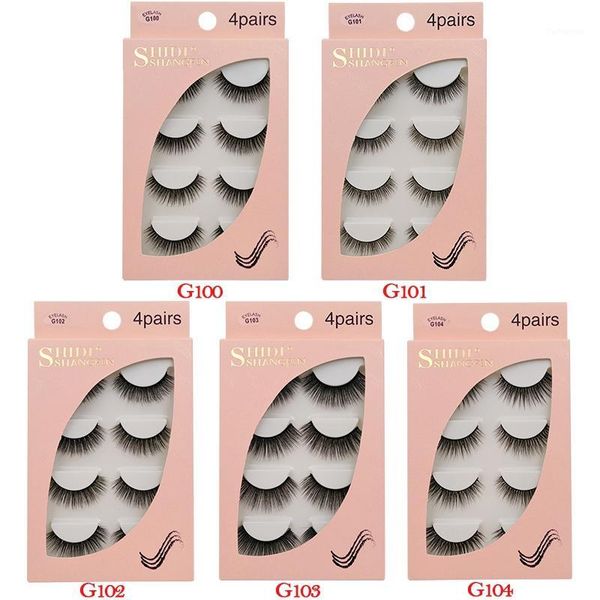 

4 pairs thick false eyelashes dress handmade cross makeup1